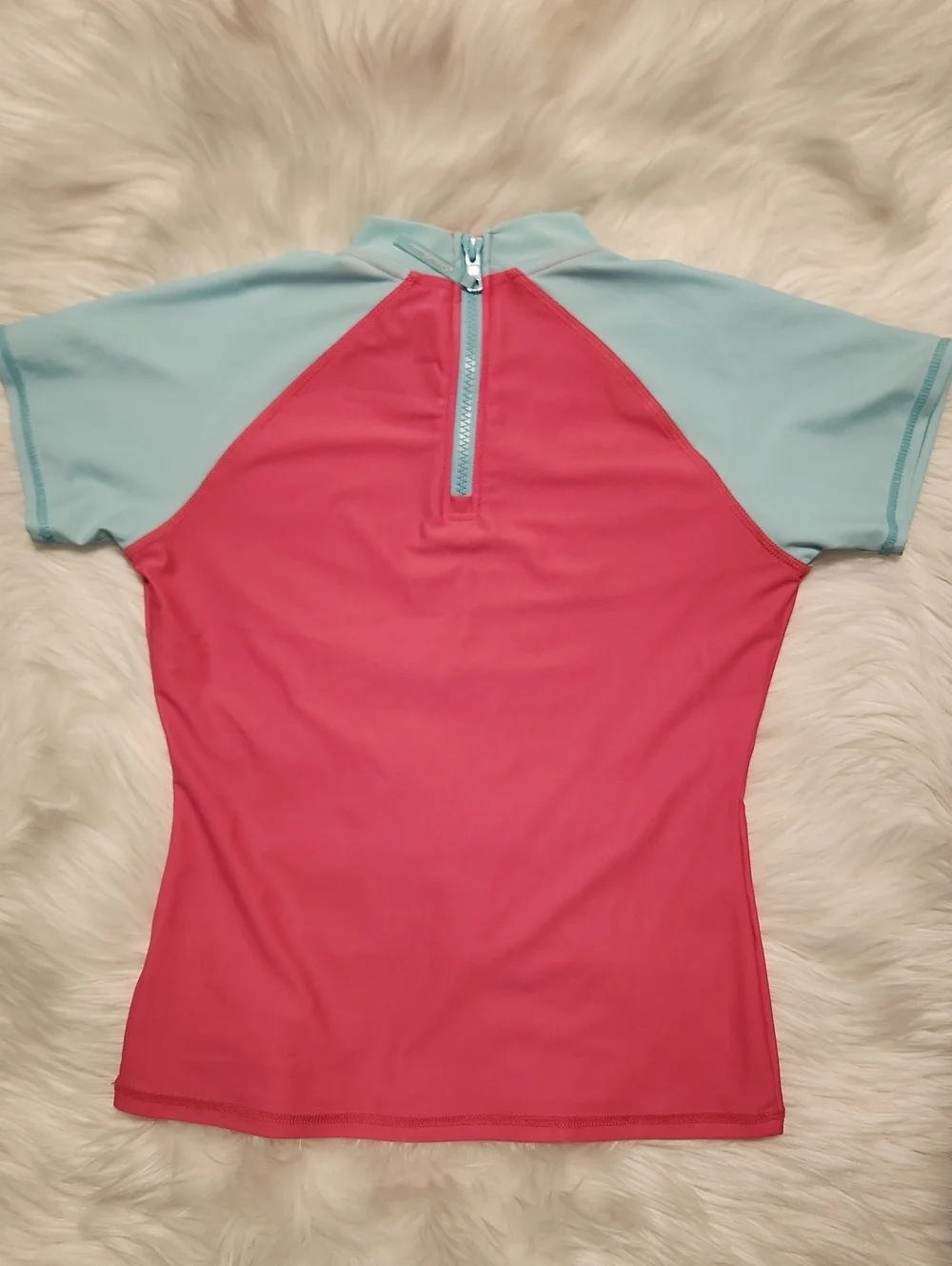 Eddie Bauer - Colorblock Rash Guard - Pink with Light Blue Sleeves - Size 10-12